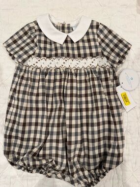 NEW! Edgehill Collection Brown Plaid Smocked One-Piece